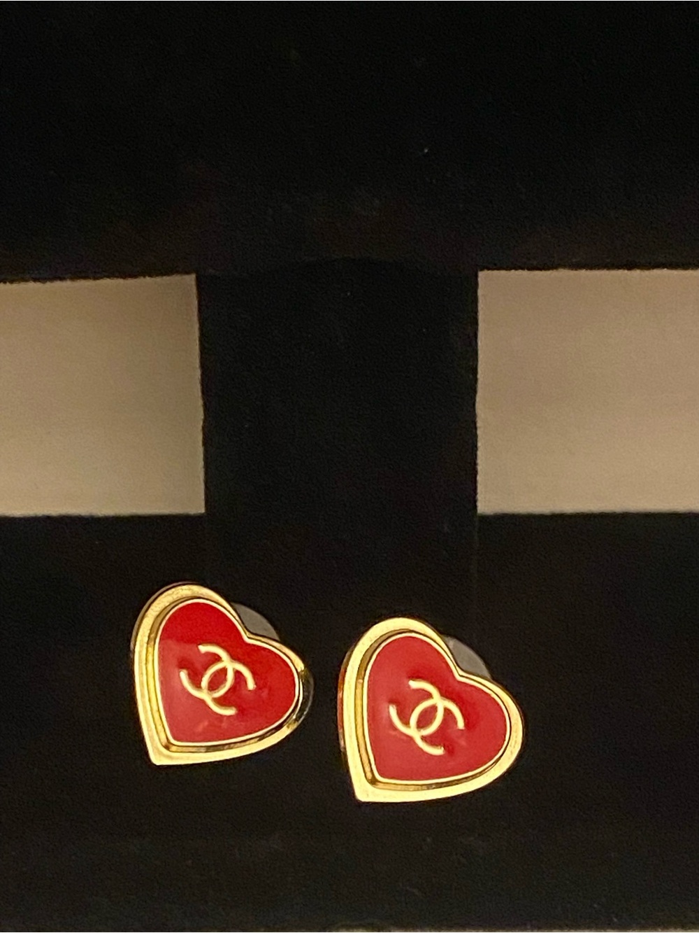Fashion Jewelry Gold Plated/Red Enamel Heart Logo C-C Luxury Stud Earrings